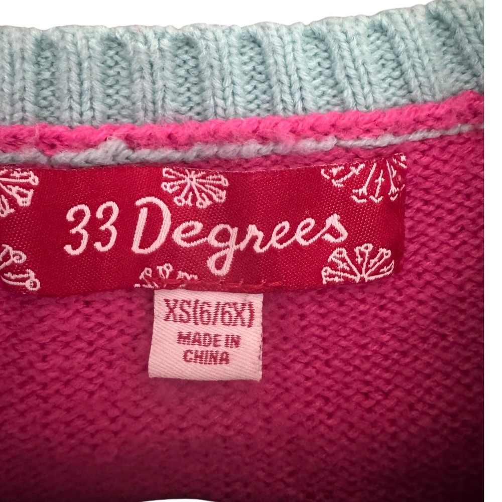 Girls Pink Kitten Christmas Tree Ugly Sweater Sequin XS 6 6X Holiday - Picture 2 of 7